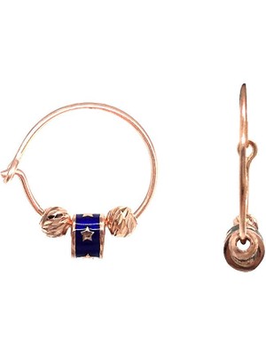 Sunshine 925 Ayar Rose Kaplamalı Dorika Taşlı Lacivert Mineli Yıldızlı Halka Gümüş Küpe