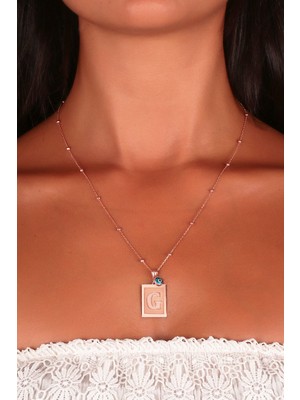 Sunshine 925 Ayar Rose Kaplamalı Nazarlı Plaka Model G Harf Gümüş Kolye