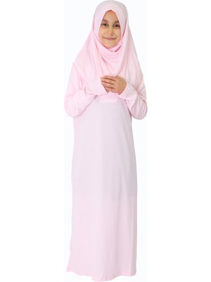 Zehranaz Namaz Elbisesi Toz Pembe Çocuk Fermuarsız Namaz Elbisesi 2