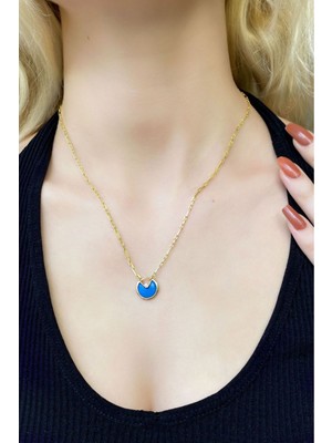 Sunshine 925 Ayar Gold Kaplamalı Beyaz Zirkon Taşlı ve Yuvarlak Turkuaz Tasarım Gümüş Kolye