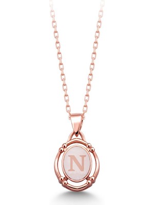 Sunshine 925 Ayar Rose Kaplamalı Beyaz Mineli N Harfi Gümüş Kolye