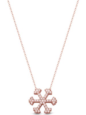 Sunshine 925 Ayar Rose Kaplamalı Beyaz Taşlı Kar Tanesi Minimal Gümüş Kolye