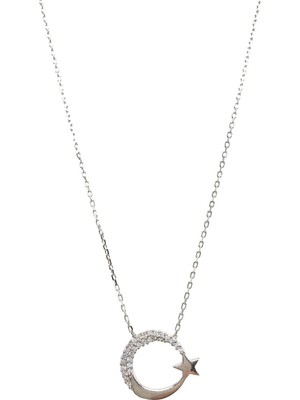 Sunshine 925 Ayar Gümüş Zirkon Taşlı Ay Yıldız Kolye