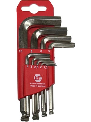 Hafu Yuvarlak Başlı Alyan - Allen Anahtar Takımı Altı Köşe - Kısa Boy 9 Parça - Made In Germany