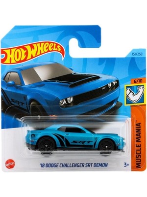 Hot Wheels Tekli Arabalar '18 Dodge Challenger SRT Demon 7 cm Diecast Malzemeden 3+ Yaş İçin