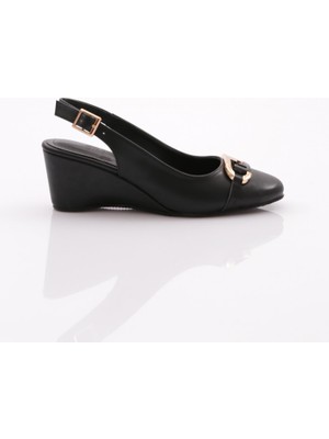 DGN Kadın Dolgu Topuklu Ayakkabı 39 Numaralı Siyah Arkası Açık Orta Topuklu Tasarım