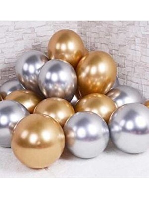 Hknys 10 Adet Gümüş-Altın Krom Balon (Aynalı Balon)  Krom Balon Aynalı Balon Helyum Uyumlu