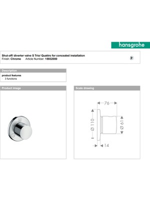 Hansgrohe Trio Quattro Açma Kapama Ve Yönlendirme Valfi Ankastre Krom