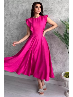 Julude Fuşya Kadın Bisiklet Yaka Kiloş Elbise P-00003873