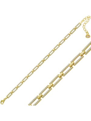 Serra Jewels Gümüş Gold Kare Taşlı Kadın Bileklik