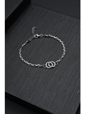 Frnch 925 Ayar Gümüş Zirkon Taşlı Altıgen Figürlü Gümüş Renk Kadın Bileklik FRJ12151-3151-A