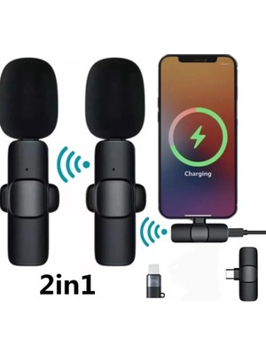 Comse  K9 Iphone ve Type-C Uyumlu Kablosuz Yaka Mikrofonu Tak Çalıştır  Çiftli Yaka Mikrofonu