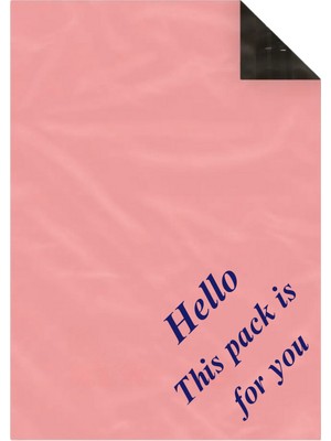 Svs Etiket Plastik Hello This pack is for you Baskılı Cepsiz Gül Kurusu Kargo Poşeti - 25x30+5 / 100 Adet