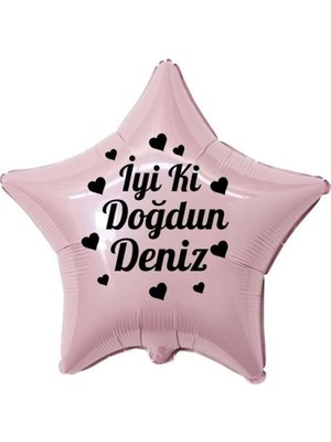 Eğlence Marketi 18 Inç Pembe Renk Kişiye Özel Iyi Ki Doğdun Yazılı Kalp Figürlü Yıldız Folyo Balon