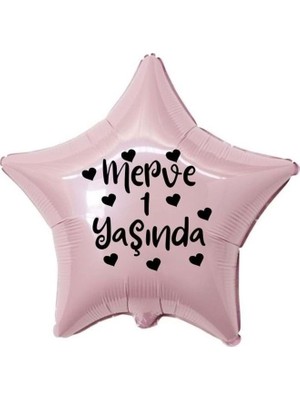 Eğlence Marketi 18 Inç Pembe Renk Kişiye Özel Yaşında Yazılı Kalp Figürlü Yıldız Folyo Balon