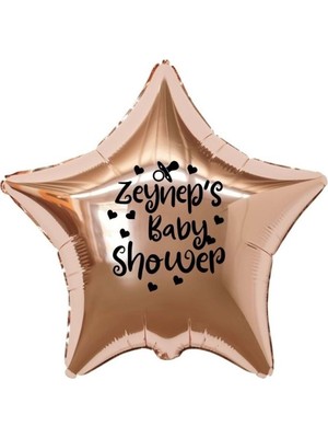 Eğlence Marketi 18 Inç Rose Gold Renk Kişiye Özel Baby Showers Yazılı Emzik-Kalp Figürlü Yıldız Folyo Balon