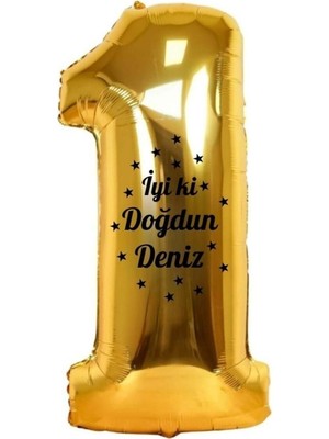 Eğlence Marketi 34 Inç 1 Gold Renk Kişiye Özel Iyi Ki Doğdun Yazılı Yıldız Figürlü Rakam Folyo Balon