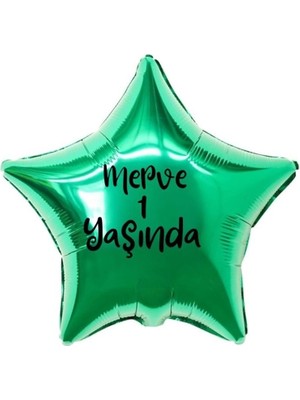 Eğlence Marketi 18 Inç Yeşil Renk Kişiye Özel Yaşında Yazılı Kalp Figürlü Yıldız Folyo Balon