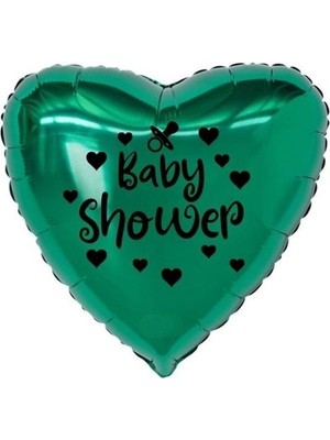 Eğlence Marketi 18 Inç Yeşil Renk Kalp - Emzik Figürlü Baby Shower Temalı Kalp Folyo Balon