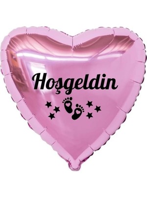 Eğlence Marketi 18 Inç Pembe Renk Bebek Ayak Figürlü Hoşgeldin Yazılı Yeni Doğan Temalı Kalp Folyo Balon