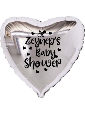 Eğlence Marketi 18 Inç Gümüş Renk Kişiye Özel Baby Showers Yazılı Emzik-Kalp Figürlü Kalp Folyo Balon