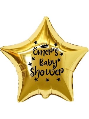 Eğlence Marketi 18 Inç Gold Renk Kişiye Özel Baby Showers Yazılı Yıldız-Taç Figürlü Yıldız Folyo Balon