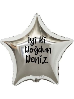 Eğlence Marketi 18 Inç Gümüş Renk Kişiye Özel Iyi Ki Doğdun Yazılı Yıldız Folyo Balon