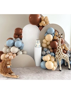 Eğlence Marketi Retro Fırtına Mavisi Karamel Kahve Safari Temalı Balon Seti 100 Adet