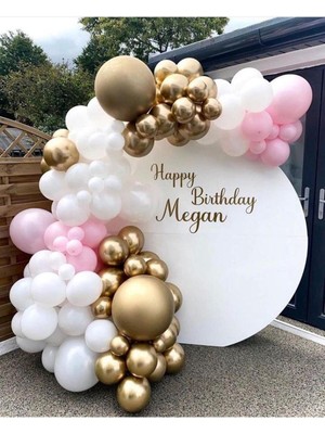 Eğlence Marketi Krom Gold Makaron Pembe ve Beyaz Balon Zinciri 100 Adet