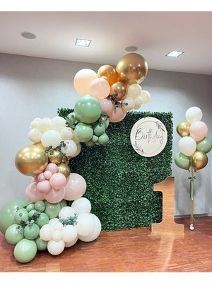 Eğlence Marketi Krom Gold Pink Blush Kış Yeşili ve Beyaz Balon Zinciri 100 Adet