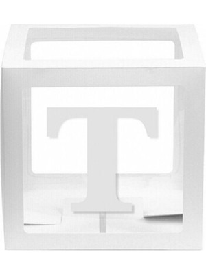 Eğlence Marketi Beyaz Şeffaf Balon Kutusu 25X25 cm T Harfi