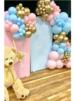 Eğlence Marketi Krom Gold Makaron Mavi  Makaron Pembe Balon Zinciri 100 Adet