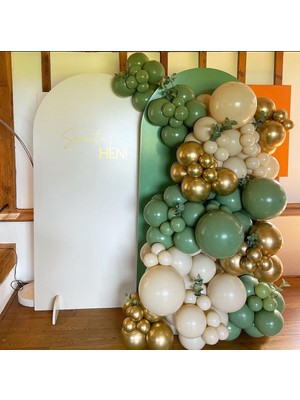 Eğlence Marketi Krom Gold Retro Beyaz ve Küf Yeşili Balon Zinciri 100 Adet