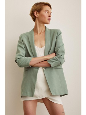 Sue Store Mint Kolu Büzgülü Astarlı Blazer Ceket