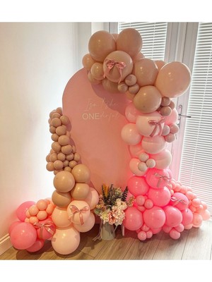 Eğlence Marketi Makaron Pembe Pink Blush ve Somon Balon Zinciri 100 Adet