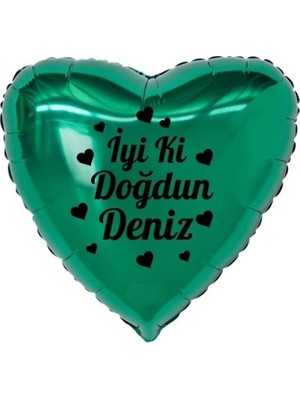 Eğlence Marketi 18 Inç Yeşil Renk Kişiye Özel Iyi Ki Doğdun Yazılı Yıldız Figürlü Kalp Folyo Balon