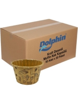 Eğlence Marketi Dolphin Kağıt Muffin Kek Kapsülü Shrinkli Kraft Desenli 50 Adet