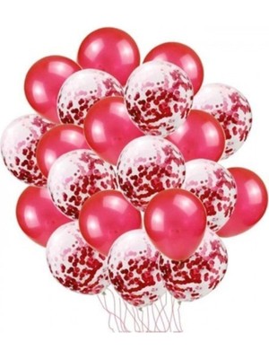 Eğlence Marketi 12 Inç Standart Boy Konfetili Balon 20 Adet Kırmızı