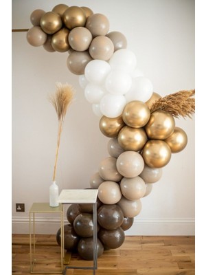 Eğlence Marketi Krom Gold Beyaz ve Deniz Kumu Balon Zinciri 100 Adet