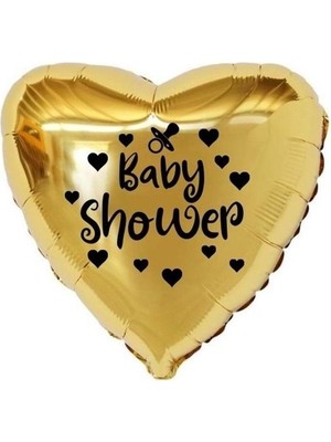 Eğlence Marketi 18 Inç Gold Renk Kalp - Emzik Figürlü Baby Shower Temalı Kalp Folyo Balon