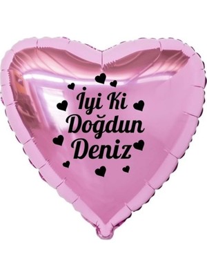 Eğlence Marketi 18 Inç Pembe Renk Kişiye Özel Iyi Ki Doğdun Yazılı Kalp Figürlü Kalp Folyo Balon