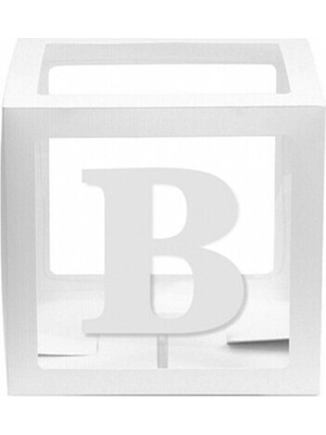 Eğlence Marketi Beyaz Şeffaf Balon Kutusu 25X25 cm B Harfi