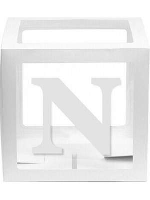 Eğlence Marketi Beyaz Şeffaf Balon Kutusu 25X25 cm N Harfi