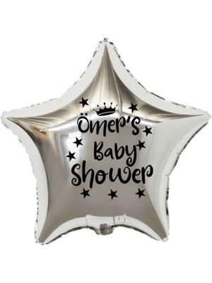 Eğlence Marketi 18 Inç Gümüş Renk Kişiye Özel Baby Showers Yazılı Yıldız-Taç Figürlü Yıldız Folyo Balon