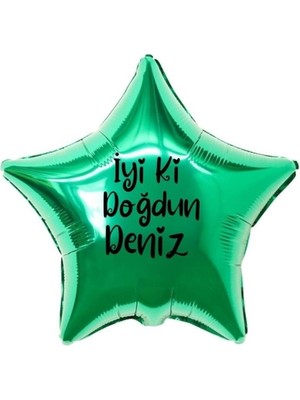 Eğlence Marketi 18 Inç Yeşil Renk Kişiye Özel Iyi Ki Doğdun Yazılı Yıldız Folyo Balon