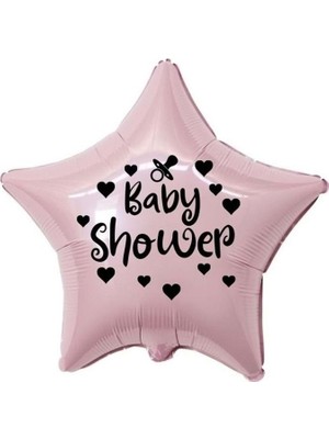 Eğlence Marketi 18 Inç Pembe Renk Kalp - Emzik Figürlü Baby Shower Temalı Yıldız Folyo Balon