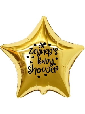 Eğlence Marketi 18 Inç Gold Renk Kişiye Özel Baby Showers Yazılı Emzik-Kalp Figürlü Yıldız Folyo Balon