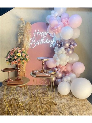 Eğlence Marketi Krom Pembe Makaron Pembe ve Beyaz Balon Zinciri 100 Adet