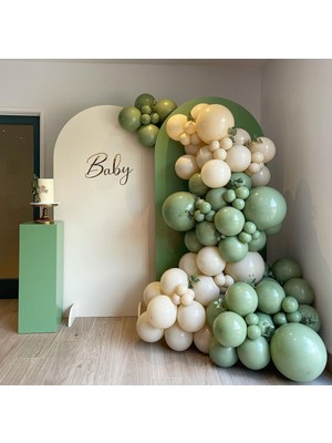 Eğlence Marketi Pastel Küf Yeşili ve Sütlü Kahve Balon Zinciri 100 Adet