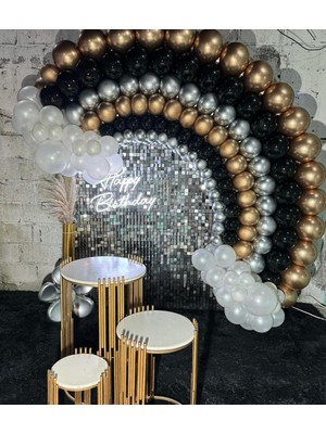 Eğlence Marketi Krom Gold Gümüş Pastel Siyah ve Beyaz Balon Zinciri 100 Adet